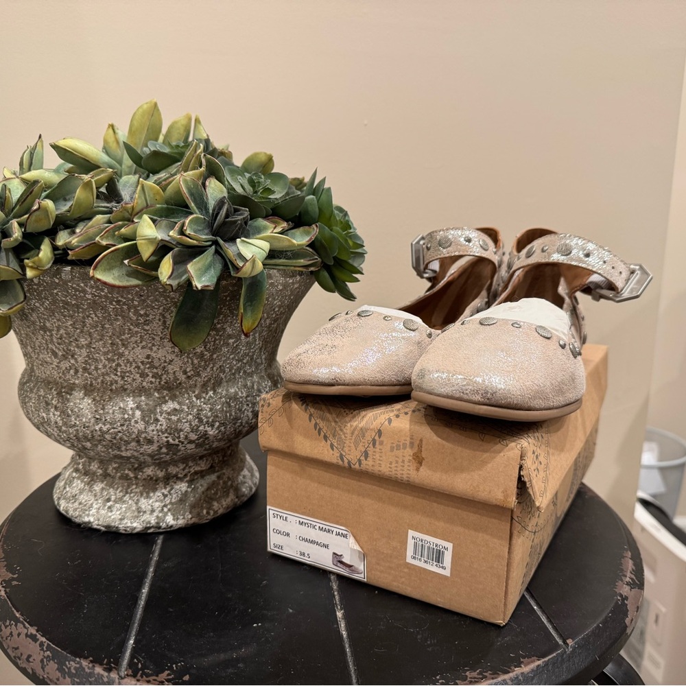 Stylish Beige and Silver Mary Jane Flats